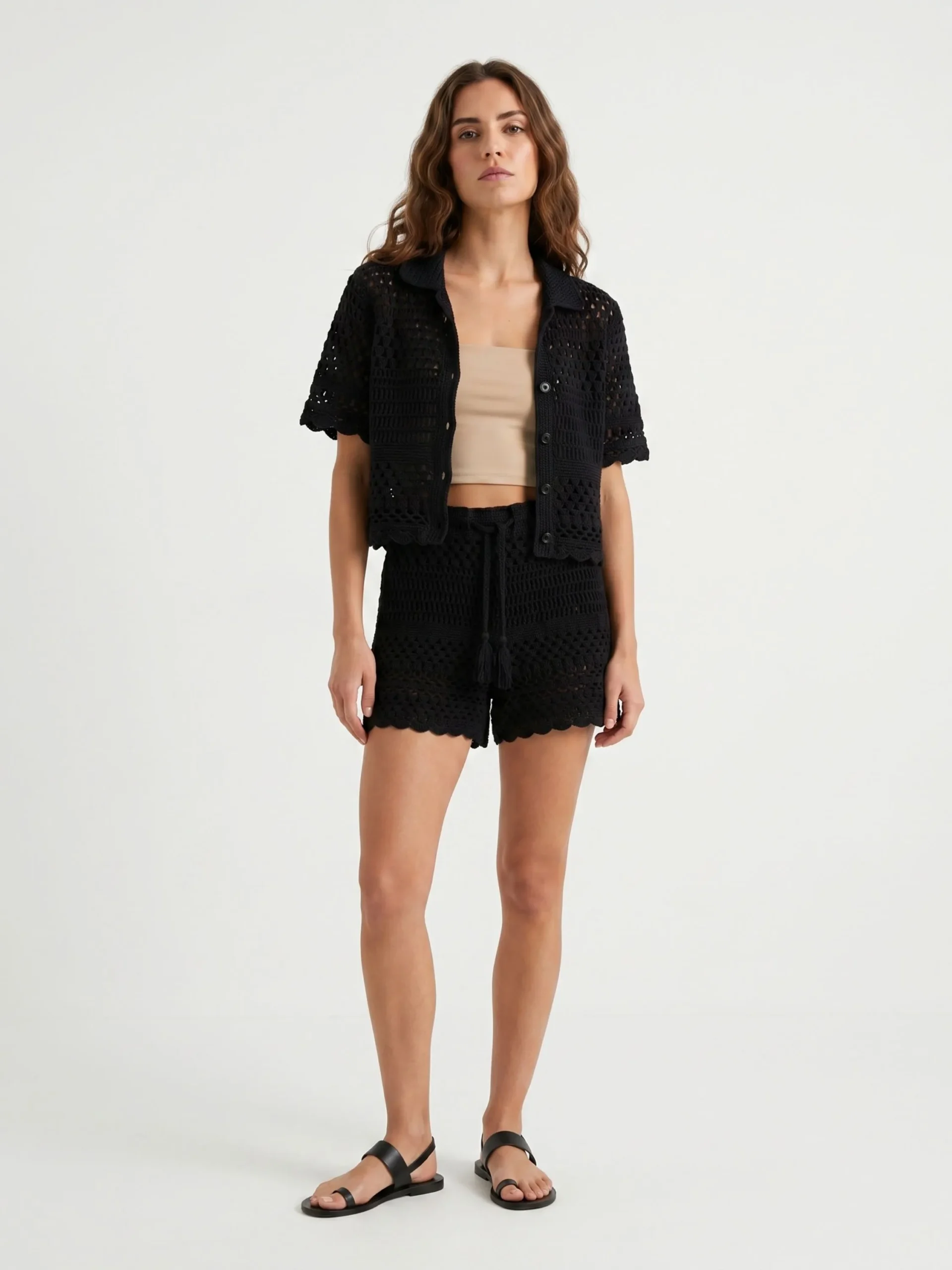 Drawstring Crochet Shorts — Black - Image 7