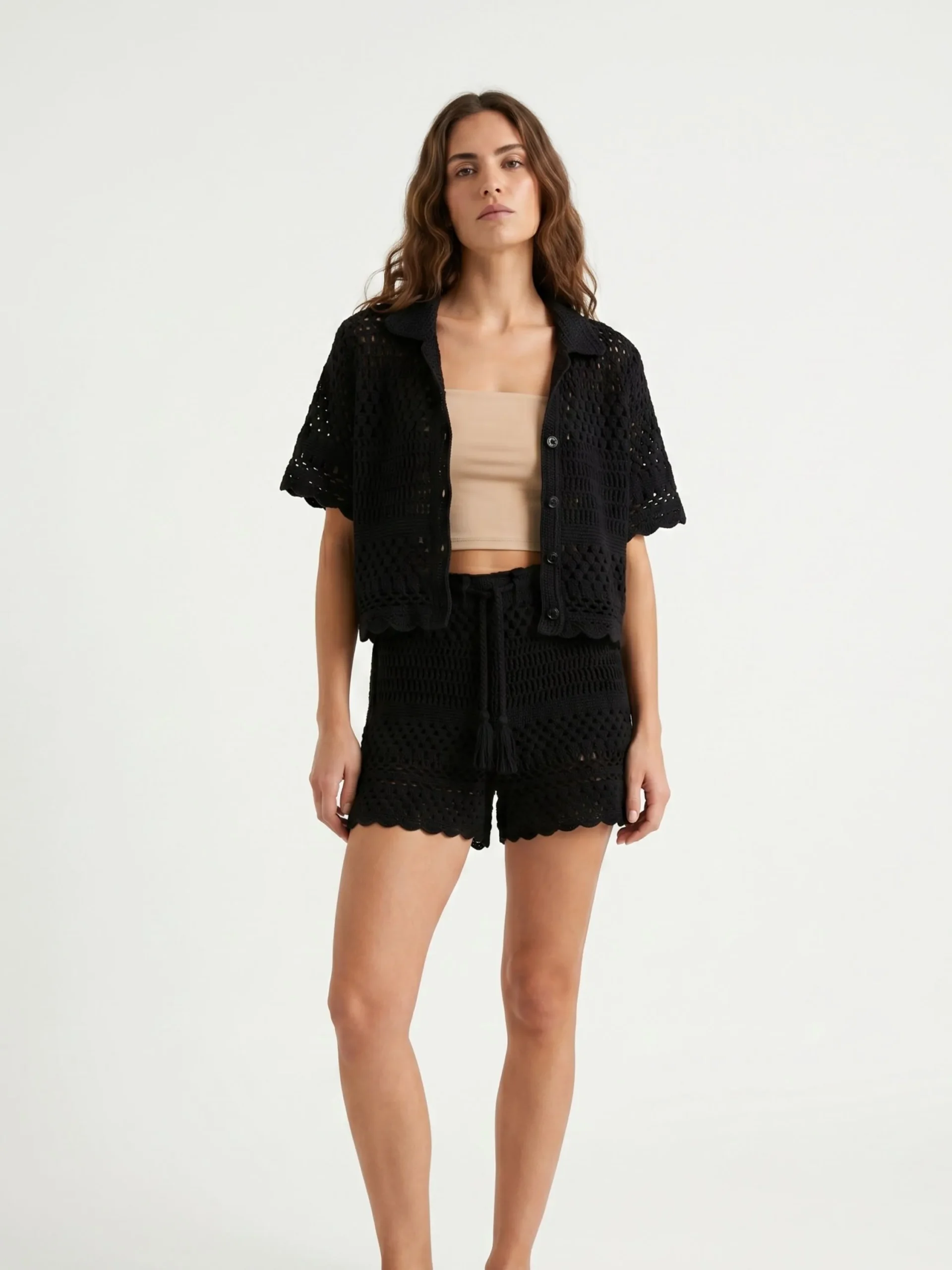 Button-Front Crochet Shirt — Black - Görsel 11