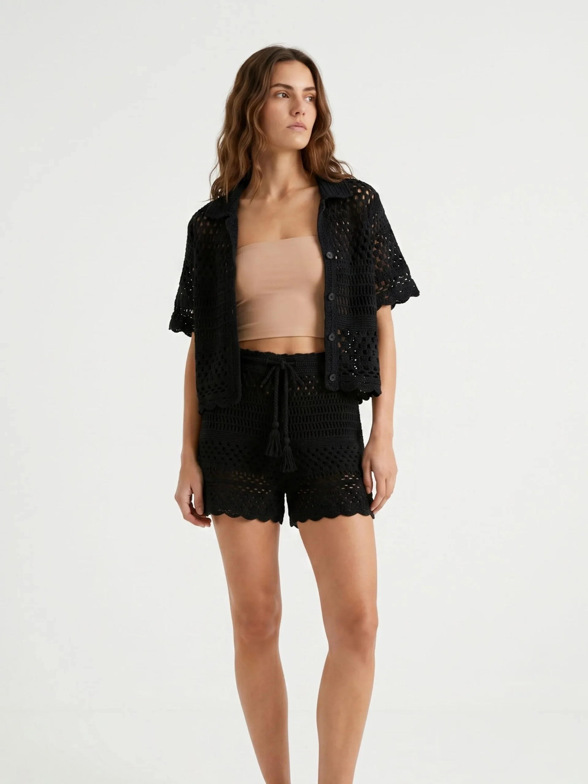 Drawstring Crochet Shorts — Black - Image 9