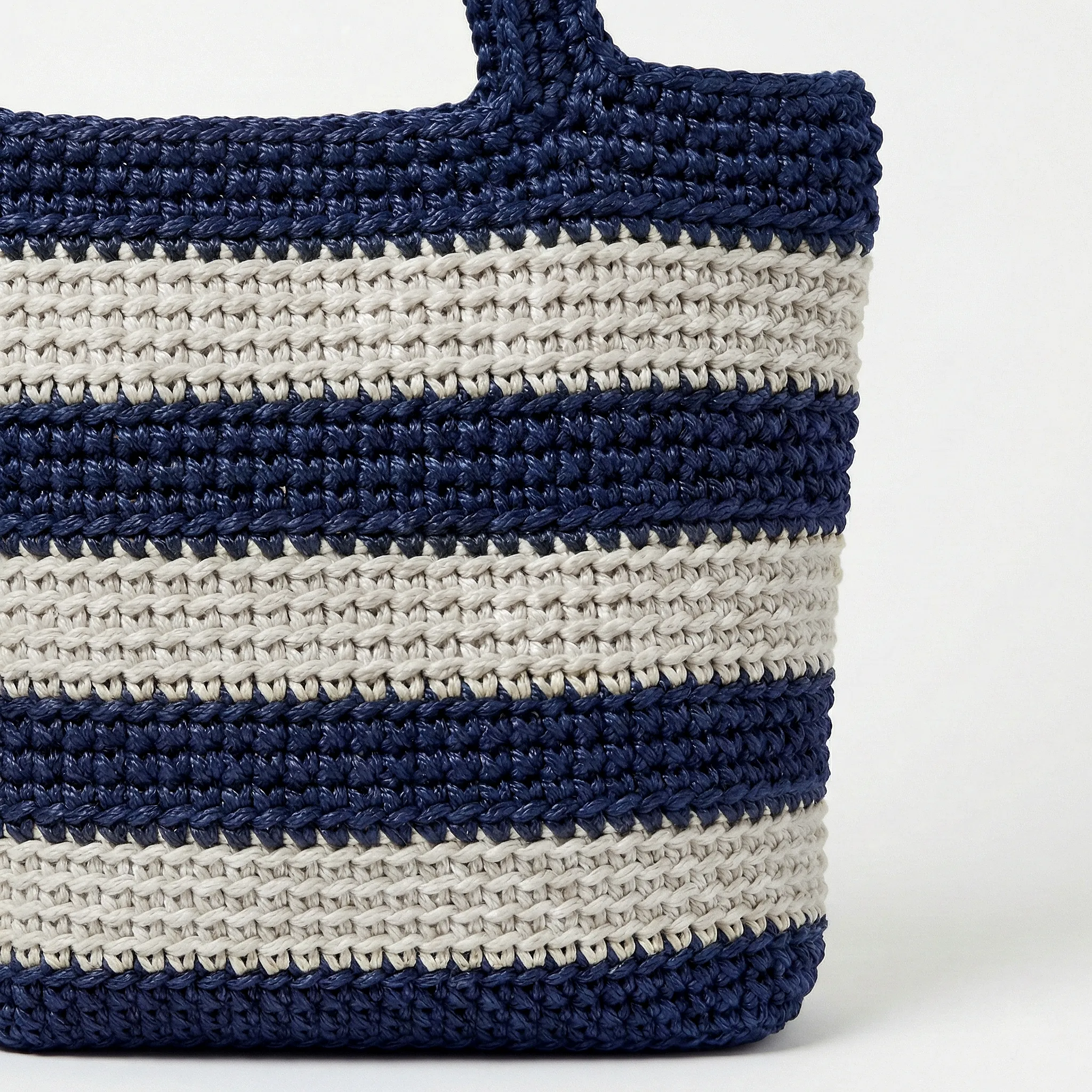 Navy & Off-White Striped Macramé Tote - Image 4