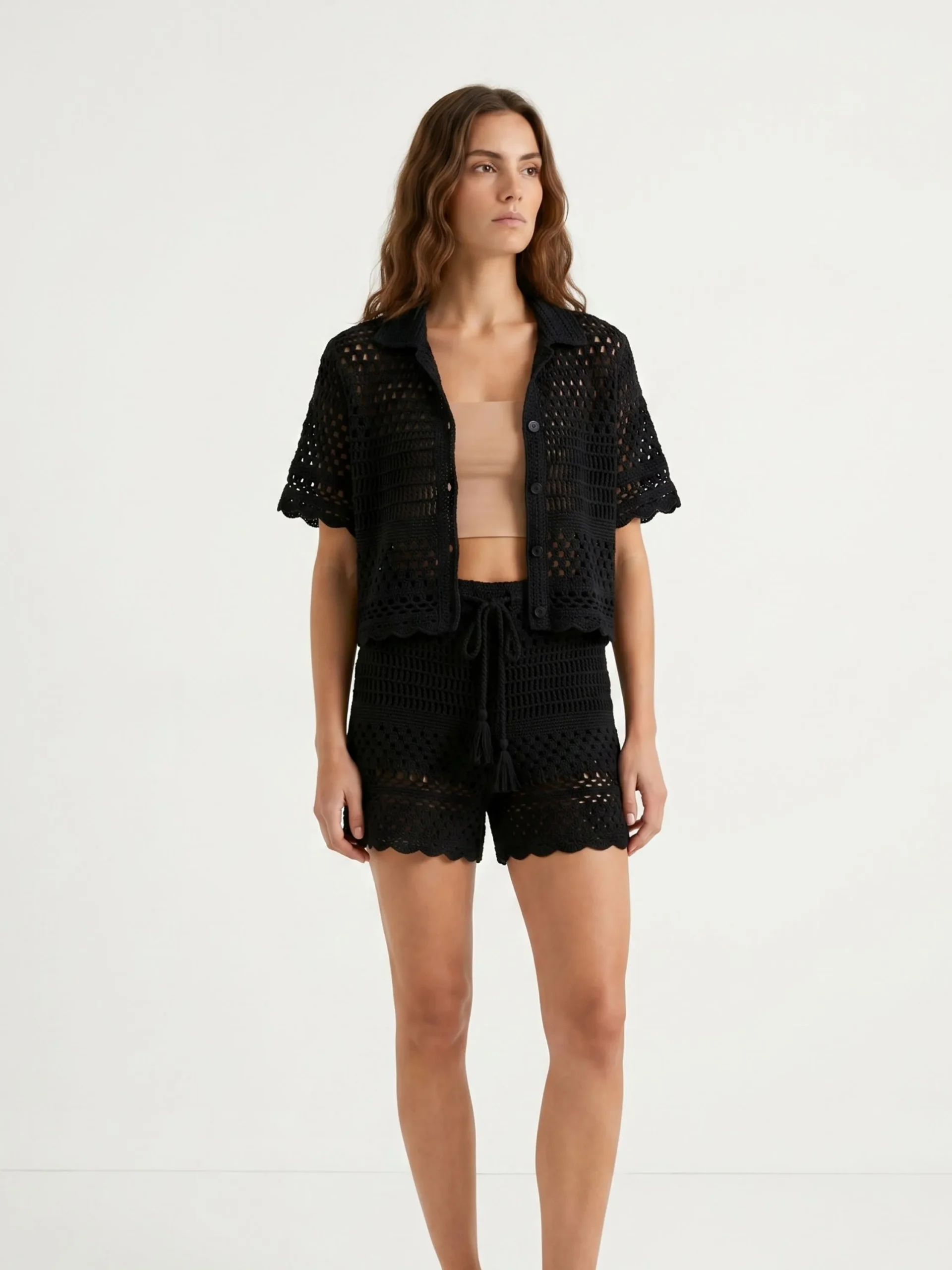 Drawstring Crochet Shorts — Black - Image 4