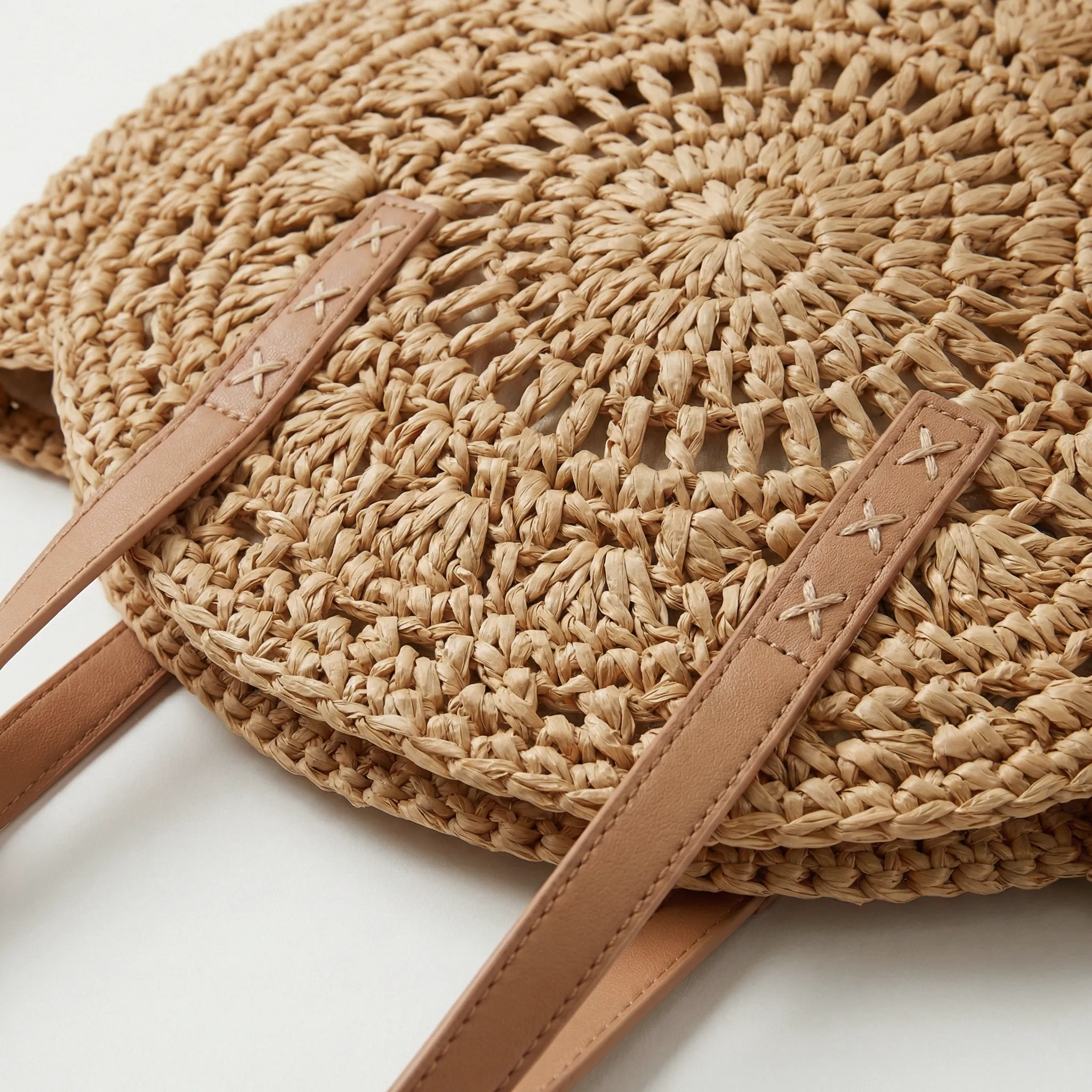 Handmade Round Crochet Raffia Tote Bag - Image 3