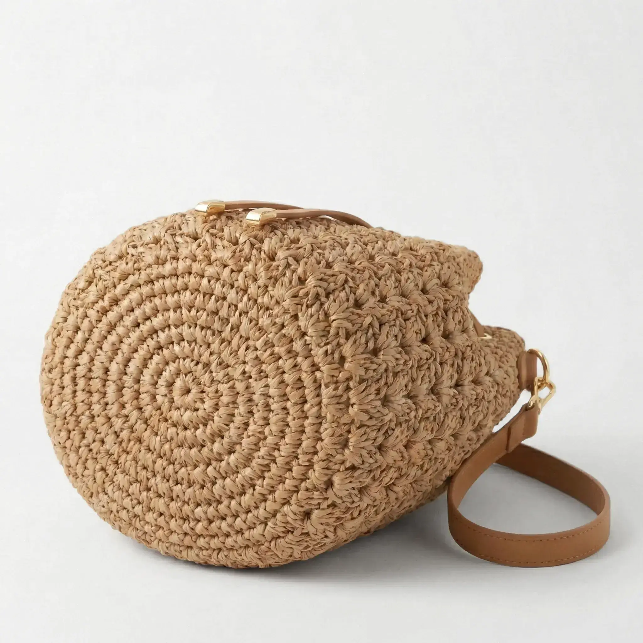 Handmade Textured Crochet Raffia Bucket Bag - Image 3