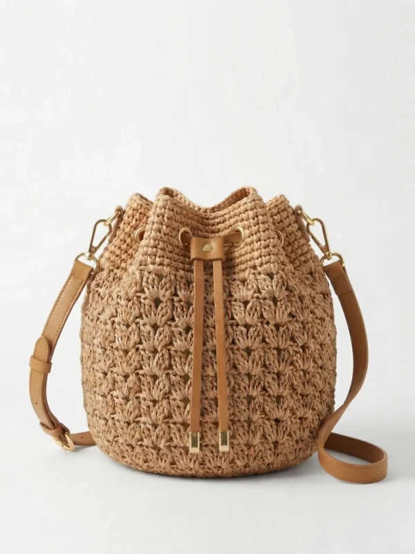 Handmade Textured Crochet Raffia Bucket Bag